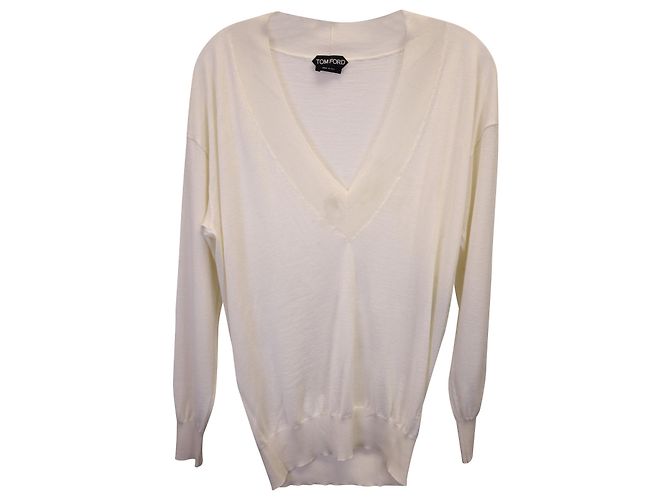 REJECTED Tom Ford Maglione con scollo a V pregiato in cashmere beige