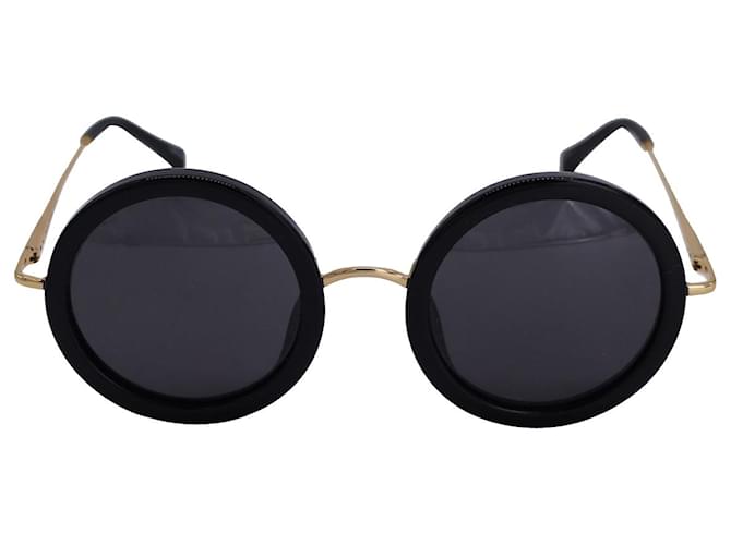 Linda Farrow x The Row Wire Temple Round Sunglasses in Black Acetate