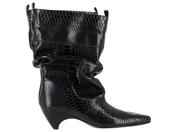 Stella Mc Cartney Stella McCartney Snake-Embossed Slouchy Boots in Black Vegan Leather Synthetic Leatherette  ref.1132326
