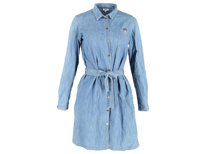 Kenzo Belted Shirt Dress in Blue Cotton Denim  ref.1132331