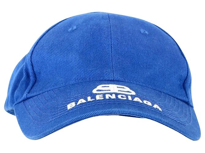 Cappello da baseball con logo Balenciaga in cotone blu  ref.1132346