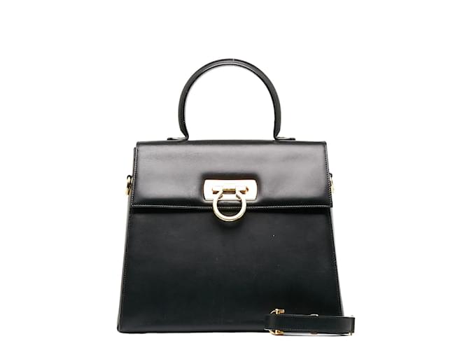Salvatore Ferragamo Leather Gancini Handbag E-21 0536 Black Pony-style calfskin  ref.1132367