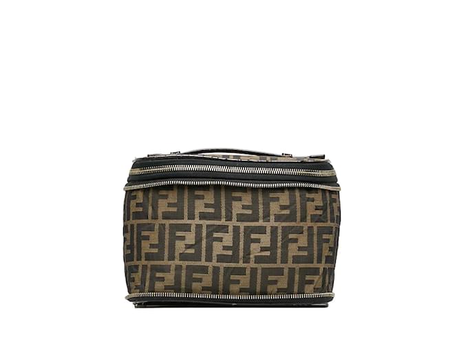 Bolso Vanity Fendi Zucca de lona y cuero 26554 en buen estado Beige Lienzo  ref.1132373