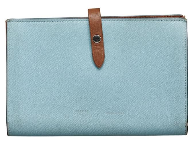 Céline Leather Bifold Strap Wallet Blue  ref.1132384