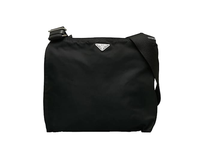 Bolsa de ombro Prada em nylon com placa de logotipo triangular em boas condições Preto Lona  ref.1132387