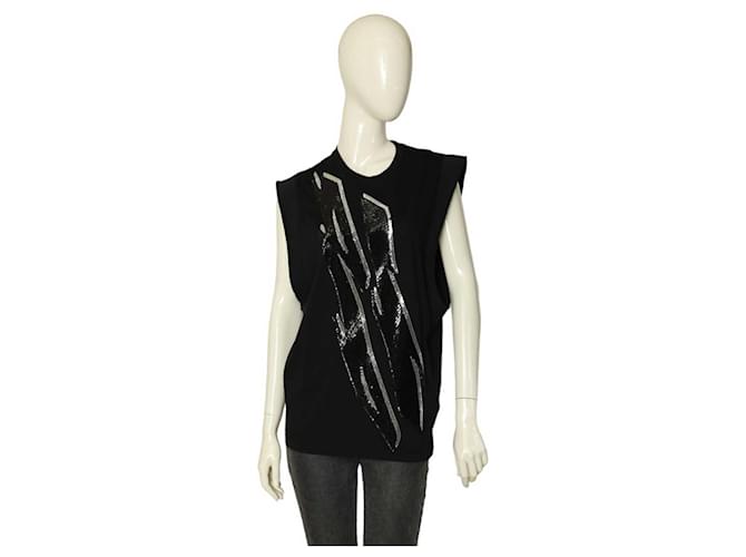 Dsquared2 Camiseta sin mangas con relámpagos de lentejuelas negras Blusa de algodón negra talla M Negro  ref.1132398