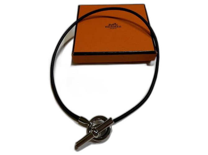 Autre Marque Collana Hermès in pelle e argento nero