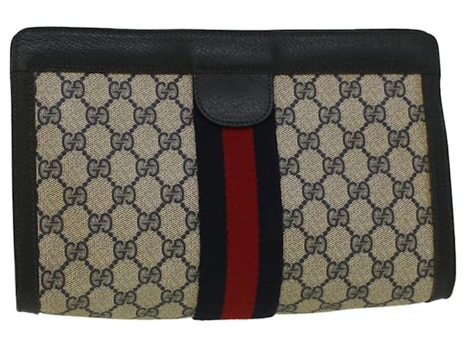 GUCCI GG Canvas Sherry Line Clutch Bag PVC Leather Navy Red Auth th4256 Navy blue  ref.1132559