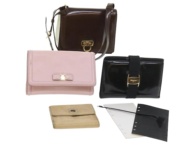 Salvatore Ferragamo Wallet Shoulder Bag Leather 4Set Pink Brown Auth bs9868  ref.1132562