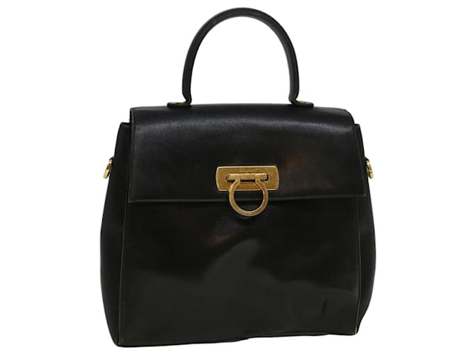 Salvatore Ferragamo Gancini Hand Bag Leather Black Auth 59157  ref.1132566