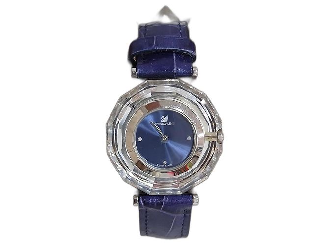 Relógio Swarovski Azul Marinho Couro e Aço