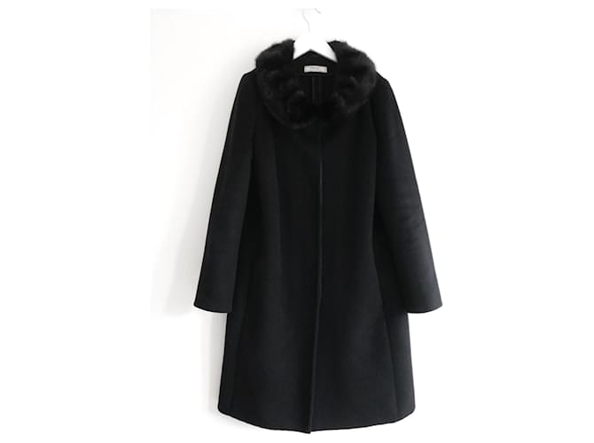 Prada AW06 Black Wool Fur Collar Coat Angora  ref.1132684