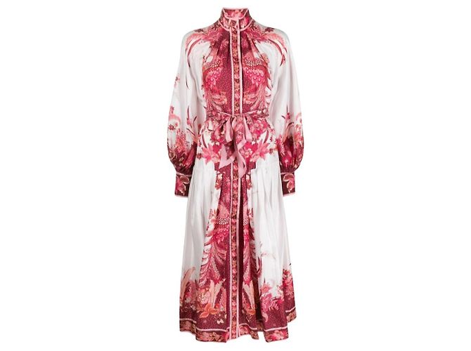 Zimmermann Wavelength Placement Midikleid Phoenix Seide Weiß Mehrfarben