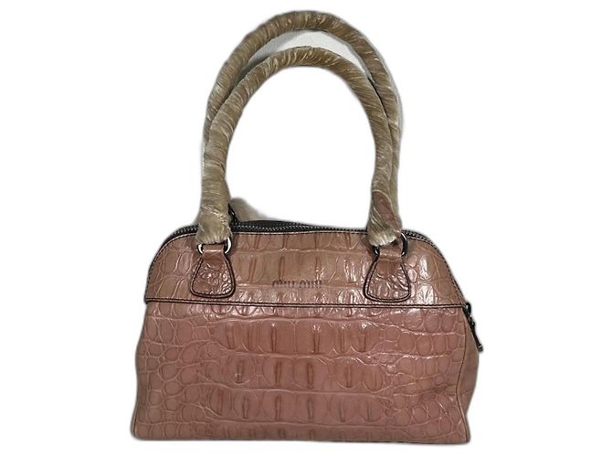 Bolsa Miu Miu em couro de crocodilo com relevo e fecho de correr Rosa