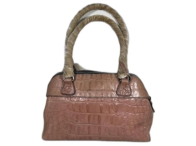 Miu Miu Tasche aus Leder mit Krokodilprägung und Reißverschluss Pink Baumwolle Polyester  ref.1132696