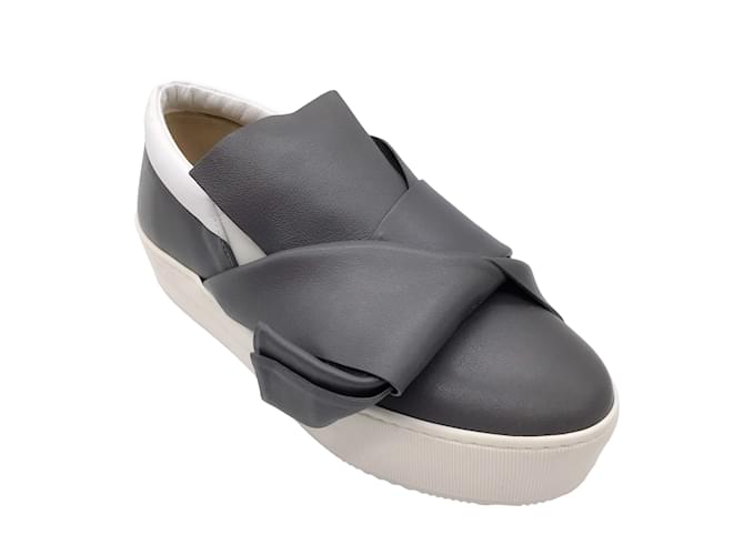 Autre Marque NO. 21 GREY / White Platform Leather Sneakers  ref.1132711