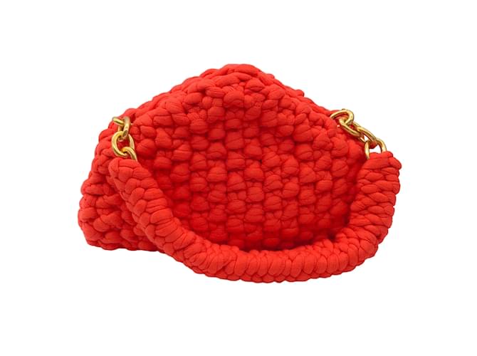 Bottega Veneta Tomato / Gold Chunky Knit Top Handle Bag Red Cloth  ref.1132712