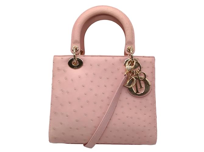 Autre Marque Christian Dior Lady Dior Handtasche aus hellrosa Straußenleder Pink Exotisches Leder  ref.1132713