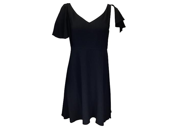 Saint Laurent Mini-robe noire en crêpe à volants Viscose  ref.1132718