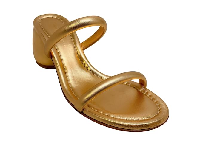 Autre Marque Gianvito Rossi Gold Metallic Leather Two Strap Sandals Golden  ref.1132728