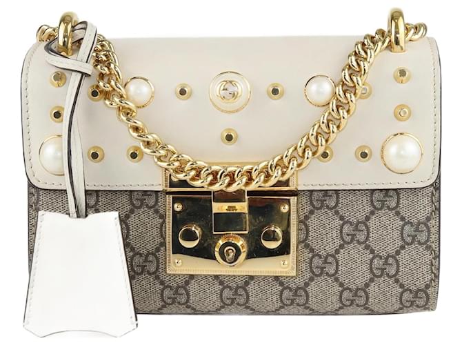 Gucci Beige/White GG Small Padlock Shoulder Bag Leather  ref.1132795