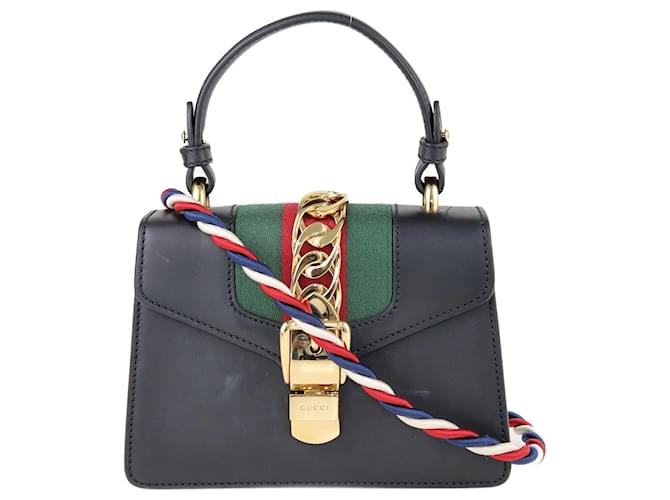 Gucci Black Mini Sylvie Chain Crossbody Bag Leather  ref.1132805