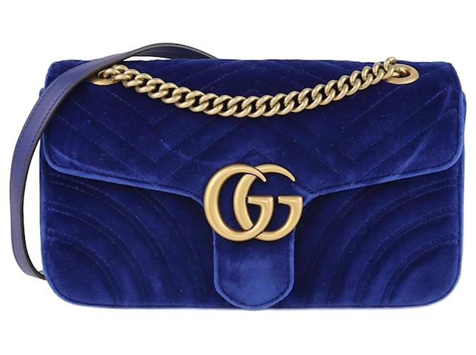 Gucci Petit sac à bandoulière bleu Matelasse GG Marmont Velours  ref.1132808