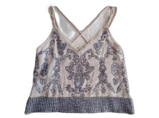 Twin Set Embroidered linen top Grey  ref.1132854