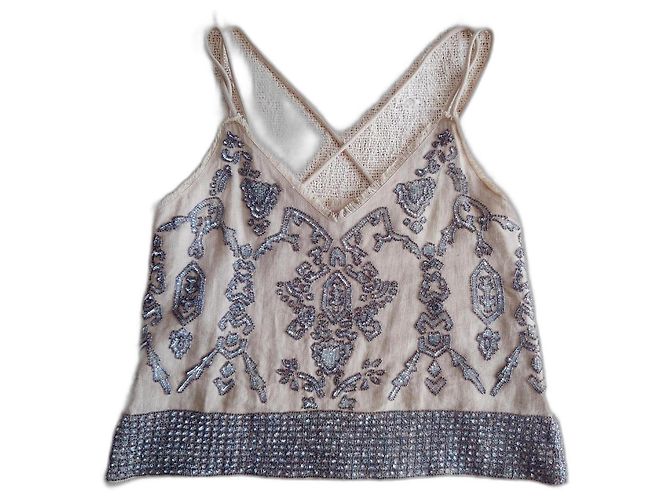 Twin Set Top de lino bordado Gris