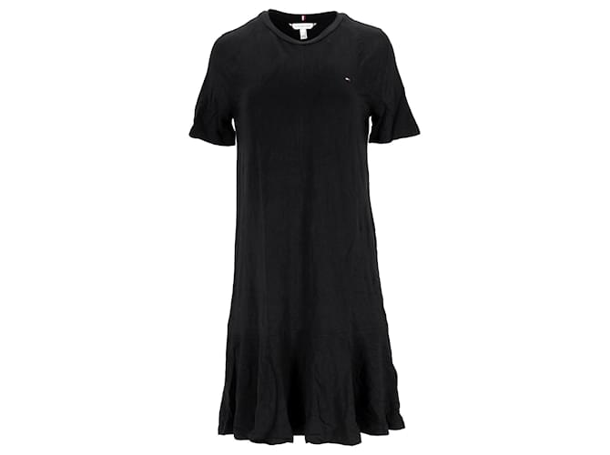 Tommy Hilfiger Damen-T-Shirt-Kleid mit Rüschensaum aus schwarzer Viskose Zellulosefaser  ref.1132877