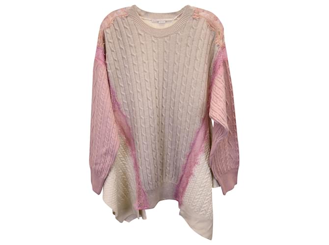 Stella Mc Cartney Stella McCartney Lace-Trimmed Oversized Sweater in Beige Wool Python print  ref.1132886