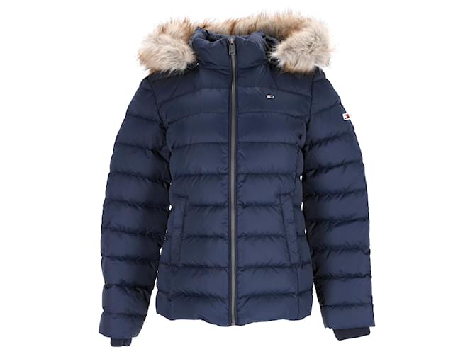 Tommy Hilfiger Womens Essential Hooded Down Jacket Navy blue Polyester  ref.1132890