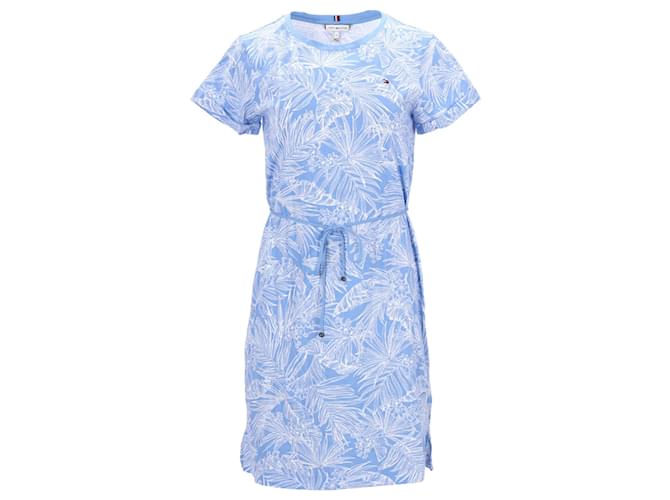 Tommy Hilfiger Damen-T-Shirt-Kleid mit Palmenmuster aus blauer Baumwolle  ref.1132894