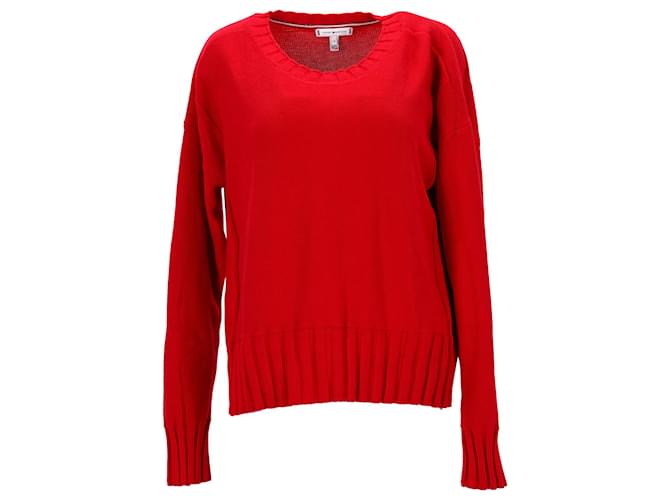 Maglione in maglia a costine girocollo da donna Tommy Hilfiger in cotone rosso  ref.1132902