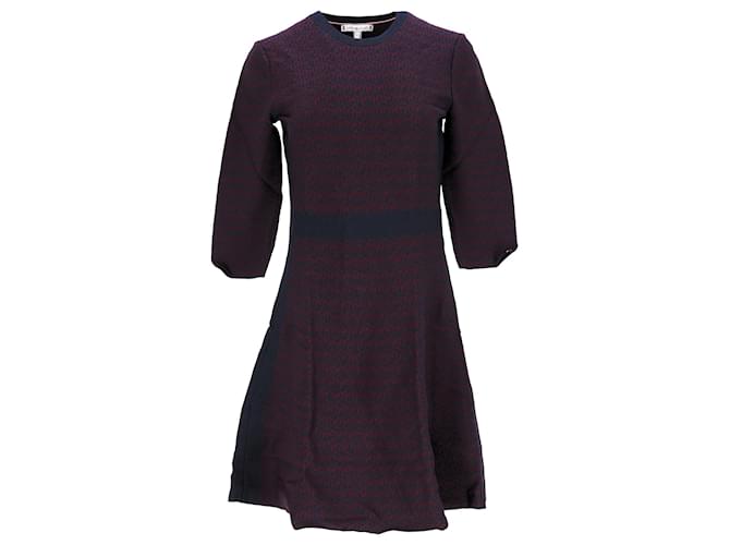 Tommy Hilfiger Womens Crew Neck Fit Flare Dress in Navy Blue Viscose Cellulose fibre  ref.1132911