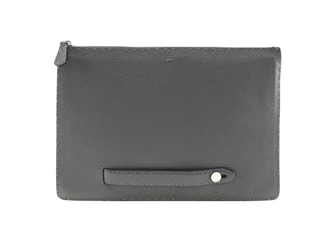 Fendi Selleria Clutch Bag Grey Leather  ref.1132952