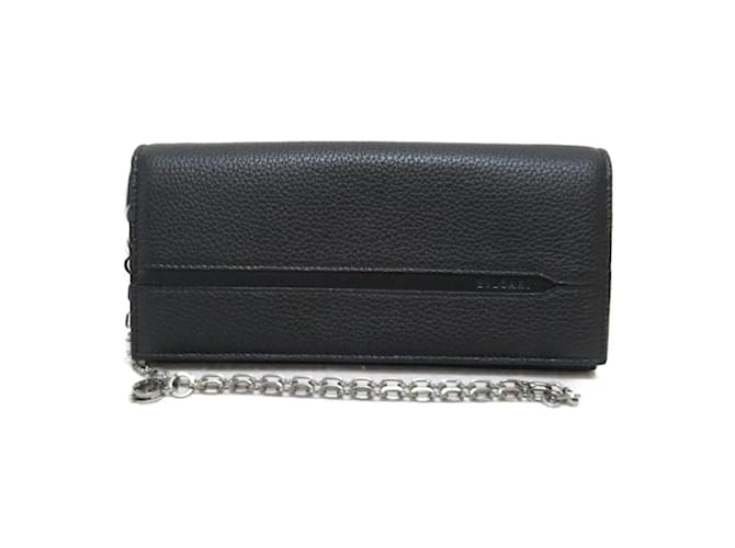 Bulgari Leather Flap Wallet with Chain Black Pony-style calfskin  ref.1132965