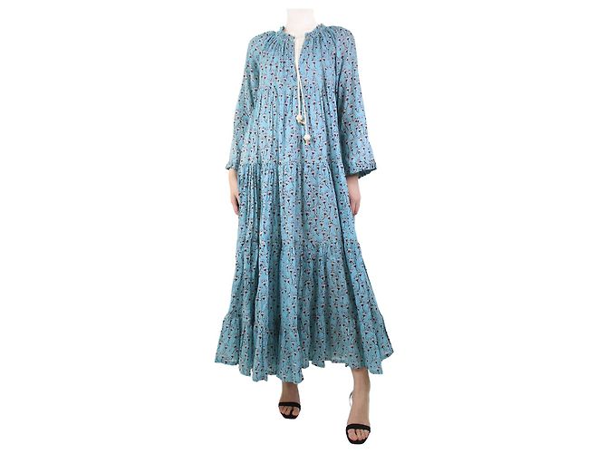 Yvonne S Hellblaues Kleid mit Blumenmuster – Größe S