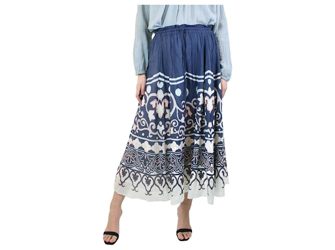 Polo Ralph Lauren Blue elasticated printed skirt - size UK 10 Cotton  ref.1133081
