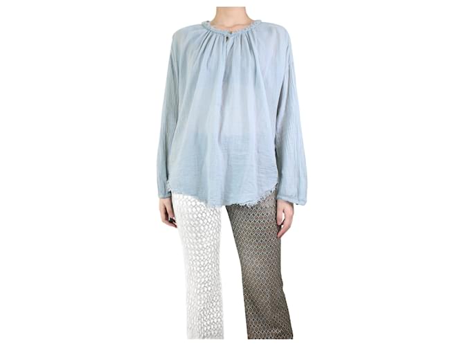 Autre Marque Blue creased distressed blouse - size L Cotton  ref.1133084