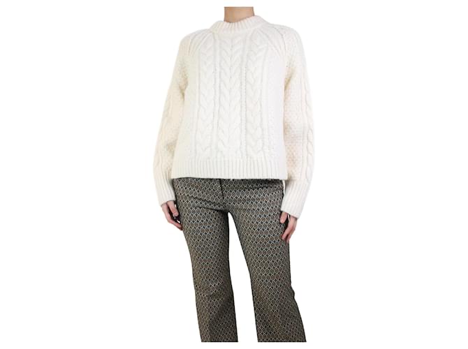 Autre Marque Cream cable knit wool jumper - size XS  ref.1133106