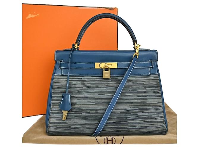 Hermès Kelly 32 Blue Leather  ref.1133140