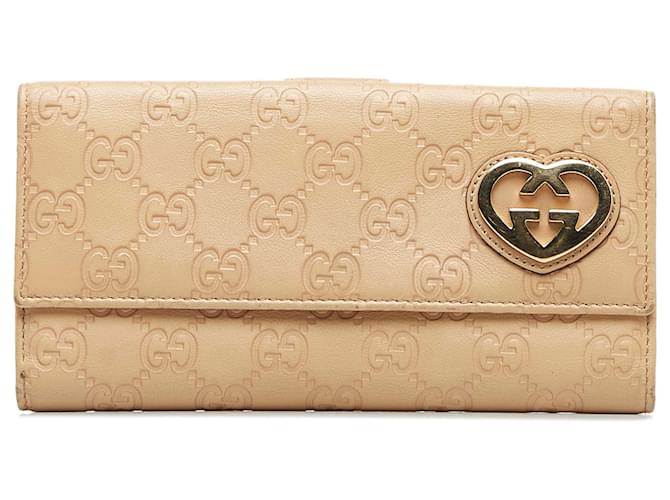 Gucci Brown Guccissima Lovely Long Wallet Beige Leather Pony-style calfskin  ref.1133242