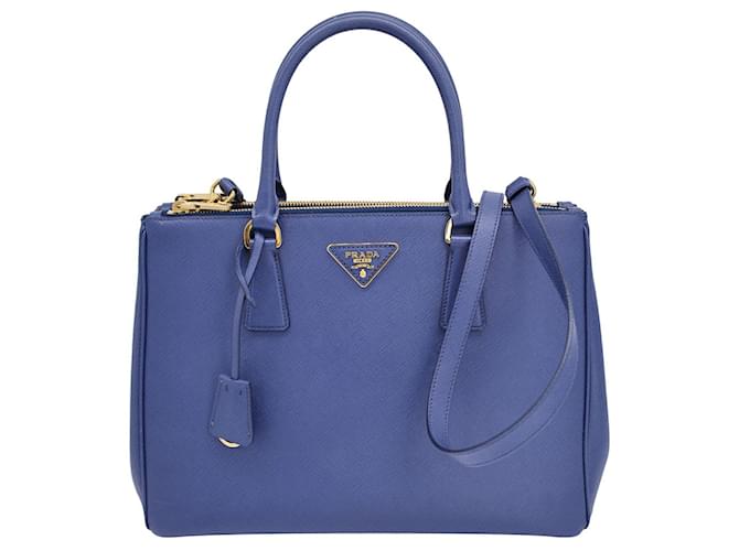 Prada Medium Double Bag in Blue Saffiano Leather Navy blue ref.1133369 Joli Closet