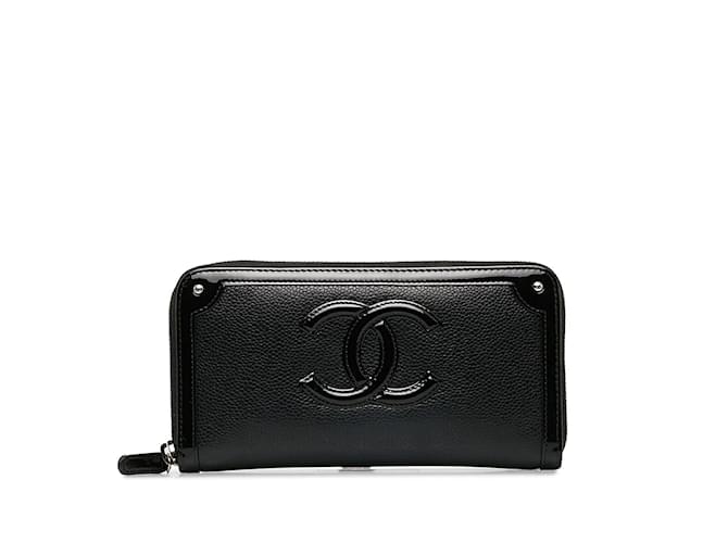 Chanel CC Caviar Zip Around Wallet Black Leather  ref.1133392