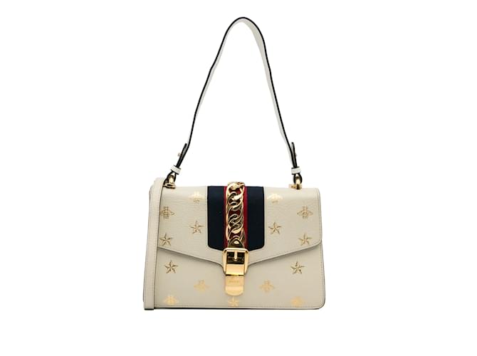 Bolso satchel Sylvie con estrella de abeja pequeña de Gucci blanco Cuero  ref.1133699