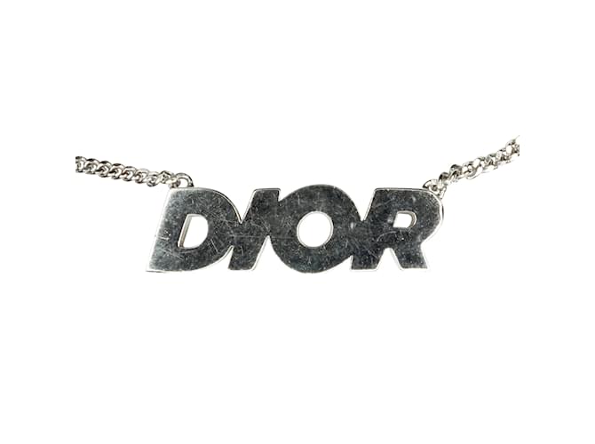Silver Dior Homme Logo Pendant Necklace Silvery Metal  ref.1133705