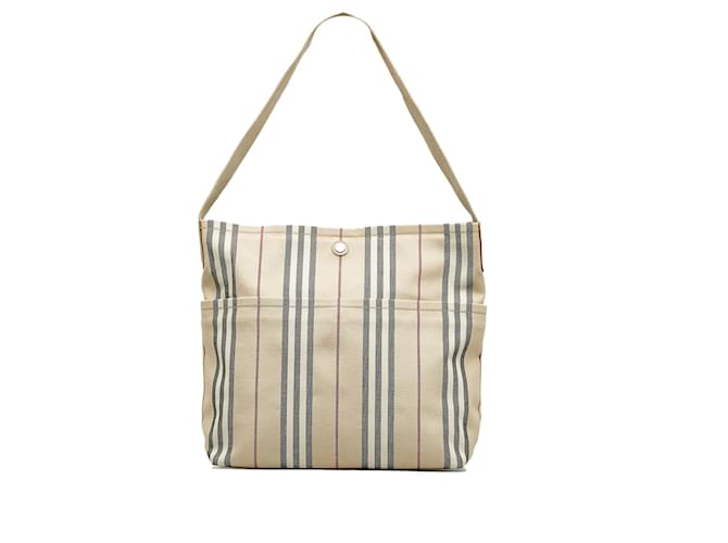 Beige Burberry Canvas House Stripe  Shoulder Bag Cloth  ref.1133743