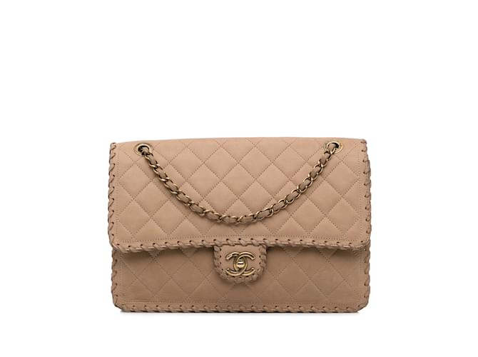 Tan Chanel Jumbo Suede Happy Stitch Flap Bag Camel Leather  ref.1133760