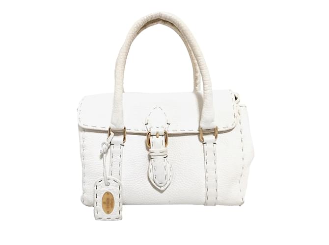 White Fendi Mini Selleria Linda Handbag Bianco Pelle ref.1133817 Joli Closet